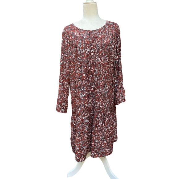 Emery Rose Tiered rust red white black floral A-line Dress Lightweight Size L - Picture 4 of 7